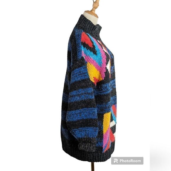 Kitty Hawk Blue Abstract Oversized Long Quarter Zip Sweater - Picture 4 of 6